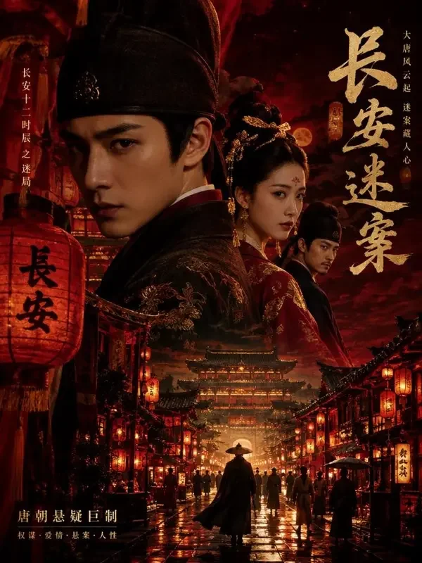 短剧《花灭之夜：长安十二连环》封面海报，悬疑题材，评分9.3分